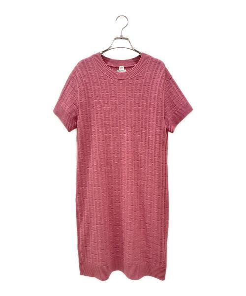 HERMES（エルメス）HERMES (エルメス) Hモチーフショートスリーブニットドレス ピンク サイズ:38の古着・服飾アイテム