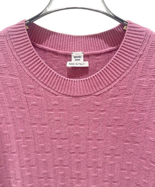 HERMES（エルメス）HERMES (エルメス) Hモチーフショートスリーブニットドレス ピンク サイズ:38の古着・服飾アイテム