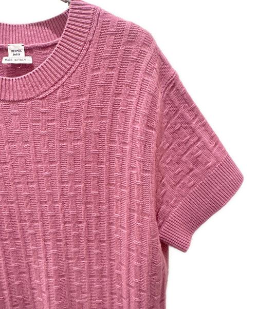 HERMES（エルメス）HERMES (エルメス) Hモチーフショートスリーブニットドレス ピンク サイズ:38の古着・服飾アイテム