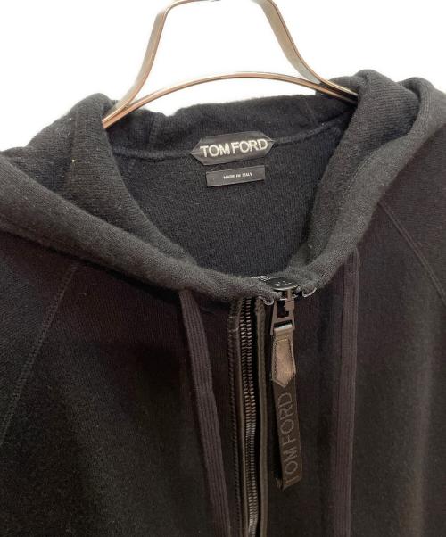TOM FORD（トムフォード）TOM FORD (トムフォード) レザーパイピングカシミヤジップパーカー ブラック サイズ:50の古着・服飾アイテム
