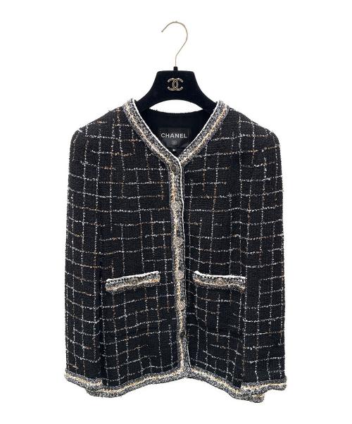 CHANEL（シャネル）CHANEL (シャネル) ノーカラーファンタジーツイードジャケット ブラック サイズ:36の古着・服飾アイテム