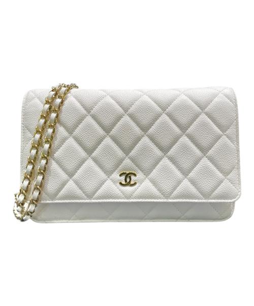 CHANEL（シャネル）CHANEL (シャネル) キャビアスキンチェーンショルダーウォレット ホワイト サイズ:-の古着・服飾アイテム