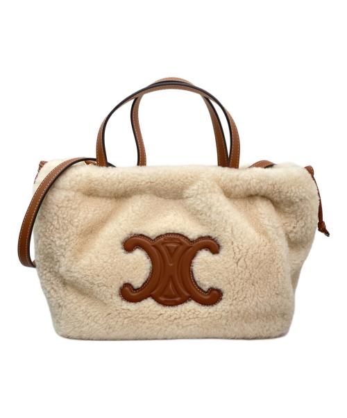 CELINE（セリーヌ）CELINE (セリーヌ) キュイル トリオンフ シアリング スモールドローストリング ベージュの古着・服飾アイテム