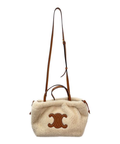 CELINE（セリーヌ）CELINE (セリーヌ) キュイル トリオンフ シアリング スモールドローストリング ベージュの古着・服飾アイテム