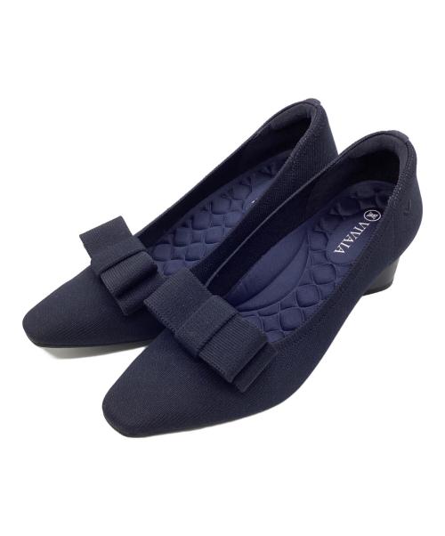 VIVAIA（ビバイア）VIVAIA (ビバイア) リボンヒールパンプス ネイビー サイズ:36.5の古着・服飾アイテム