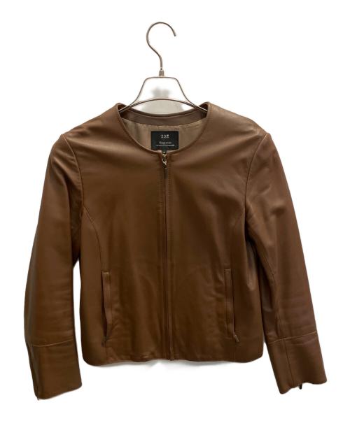 23区（ニジュウサンク）23区 (ニジュウサンク) ノーカラーレザージャケット ブラウン サイズ:40の古着・服飾アイテム