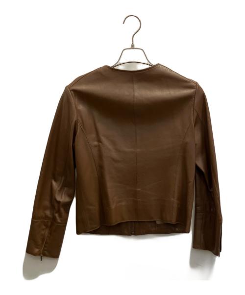 23区（ニジュウサンク）23区 (ニジュウサンク) ノーカラーレザージャケット ブラウン サイズ:40の古着・服飾アイテム
