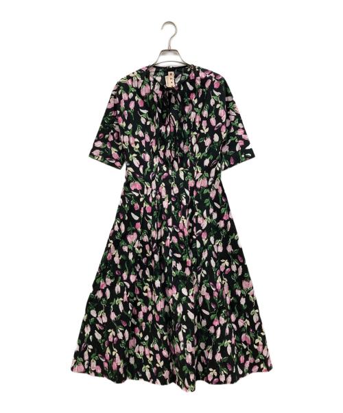 MARNI（マルニ）MARNI (マルニ) ネックリボンプリントワンピース ブラック サイズ:38の古着・服飾アイテム