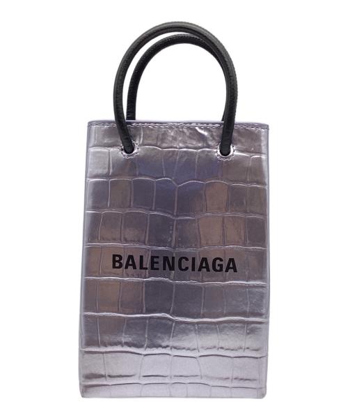 BALENCIAGA（バレンシアガ）BALENCIAGA (バレンシアガ) クロコ型押しショッピング フォンホルダーバッグ パープルの古着・服飾アイテム