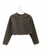 tiit tokyoティートトウキョウ）の古着「ノーカラーツイードジャケット」｜ブラウン