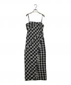 MAISON SPECIALメゾンスペシャル）の古着「Button Slit Checkered Camisole Maxidresses」｜ブラック