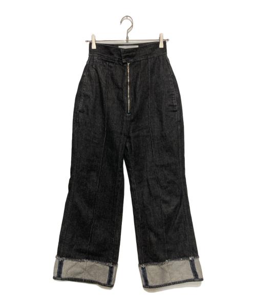 LIVINGTONE（リヴィントーン）livingtone (リヴィントーン) Turn up flare cropped ブラック サイズ:Sの古着・服飾アイテム