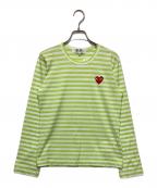 PLAY COMME des GARCONSプレイコムデギャルソン）の古着「ハートワッペンボーダーカットソー」｜黄緑