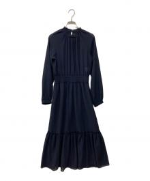 PLST（プラステ）の古着「ハイネックギャザーワンピース」｜ネイビー