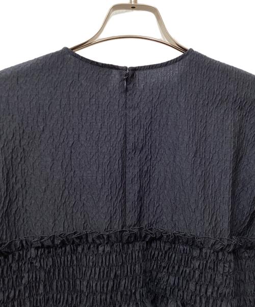 UNITED ARROWS（ユナイテッドアローズ）UNITED ARROWS (ユナイテッドアローズ) エアリージャカード シャーリング フレアスリーブ ブラウス ネイビー サイズ:Freeの古着・服飾アイテム