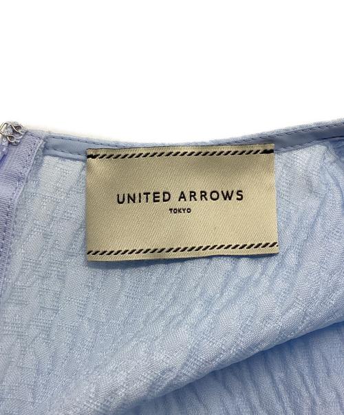 UNITED ARROWS（ユナイテッドアローズ）UNITED ARROWS (ユナイテッドアローズ) エアリージャカード シャーリング フレアスリーブ ブラウス ブルー サイズ:Freeの古着・服飾アイテム