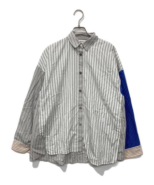 nagonstans（ナゴンスタンス）nagonstans (ナゴンスタンス) mix-hem shirt ストライプ ブルー サイズ:Ｍの古着・服飾アイテム