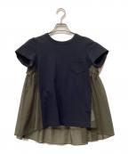 sacaiサカイ）の古着「レースバックフレアポケットTシャツ」｜ネイビー×カーキ