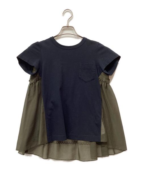 sacai（サカイ）sacai (サカイ) レースバックフレアポケットTシャツ ネイビー×カーキ サイズ:1の古着・服飾アイテム