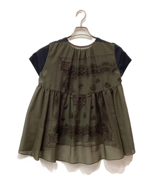 sacai（サカイ）sacai (サカイ) レースバックフレアポケットTシャツ ネイビー×カーキ サイズ:1の古着・服飾アイテム