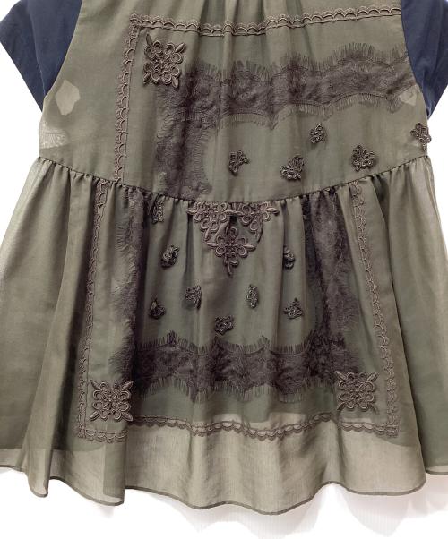 sacai（サカイ）sacai (サカイ) レースバックフレアポケットTシャツ ネイビー×カーキ サイズ:1の古着・服飾アイテム