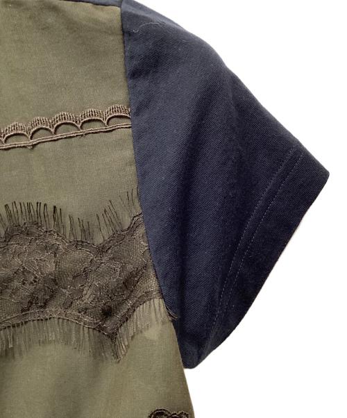sacai（サカイ）sacai (サカイ) レースバックフレアポケットTシャツ ネイビー×カーキ サイズ:1の古着・服飾アイテム