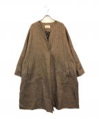 ebure×Ron Hermanエブール×ロンハーマン）の古着「別注ヘリンボーンノーカラーコート」｜ブラウン