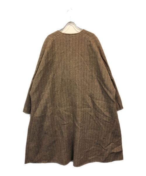 ebure（エブール）ebure (エブール) Ron Herman (ロンハーマン) 別注ヘリンボーンノーカラーコート ブラウン サイズ:36の古着・服飾アイテム