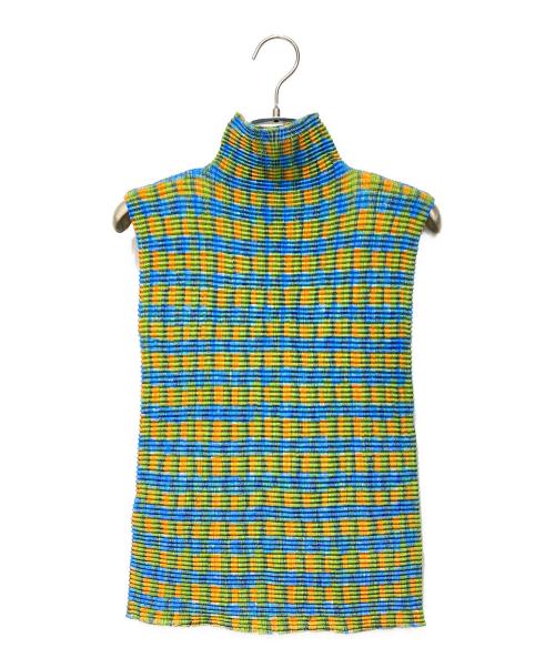 ISSEY MIYAKE（イッセイミヤケ）ISSEY MIYAKE (イッセイミヤケ) ハイネックノースリーブブラウス グリーン/ブルー/オレンジ サイズ:Lの古着・服飾アイテム