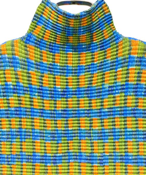 ISSEY MIYAKE（イッセイミヤケ）ISSEY MIYAKE (イッセイミヤケ) ハイネックノースリーブブラウス グリーン/ブルー/オレンジ サイズ:Lの古着・服飾アイテム