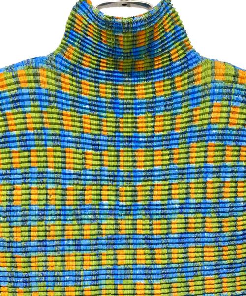 ISSEY MIYAKE（イッセイミヤケ）ISSEY MIYAKE (イッセイミヤケ) ハイネックノースリーブブラウス グリーン/ブルー/オレンジ サイズ:Lの古着・服飾アイテム