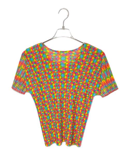 PLEATS PLEASE（プリーツプリーズ）PLEATS PLEASE (プリーツプリーズ) 幾何学模様プリーツカットソー マルチカラー サイズ:3の古着・服飾アイテム