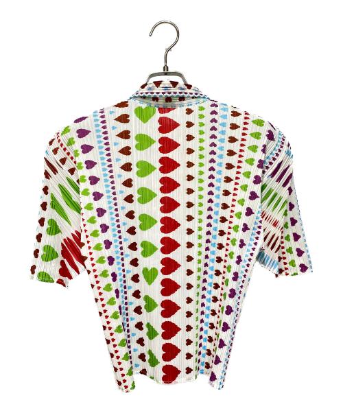 PLEATS PLEASE（プリーツプリーズ）PLEATS PLEASE (プリーツプリーズ) ハート柄半袖プリーツシャツ ホワイト サイズ:3の古着・服飾アイテム