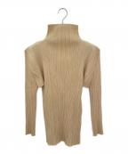 PLEATS PLEASEプリーツプリーズ）の古着「ハイネックプリーツブラウス」｜ベージュ