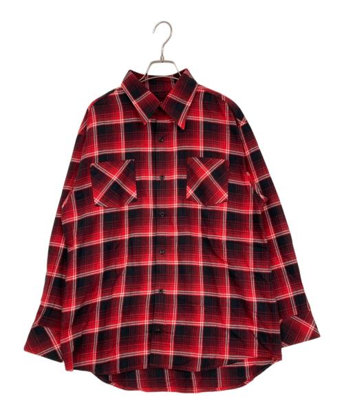 RAFU（ラフ）Rafu (ラフ) standard shirt レッド×ブラック サイズ:SMALLの古着・服飾アイテム