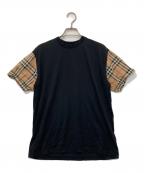 BURBERRY LONDONバーバリーロンドン）の古着「ノバチェックスリーブ切り替えカットソー」｜ブラック