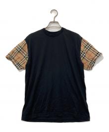 BURBERRY LONDON（バーバリーロンドン）の古着「ノバチェックスリーブ切り替えカットソー」｜ブラック