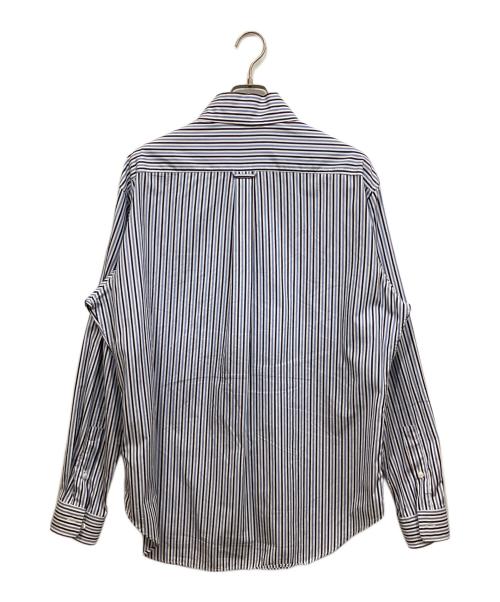 Palm Angels（パーム エンジェルス）Palm Angels (パーム エンジェルス) ロゴプリント ストライプシャツ ブルー×ホワイト サイズ:SIZE 50の古着・服飾アイテム