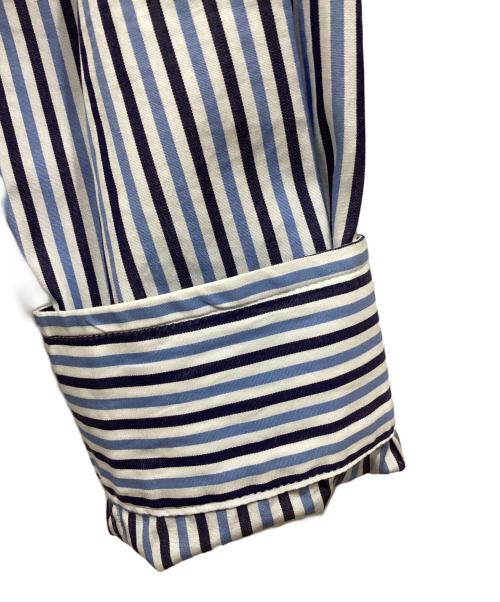 Palm Angels（パーム エンジェルス）Palm Angels (パーム エンジェルス) ロゴプリント ストライプシャツ ブルー×ホワイト サイズ:SIZE 50の古着・服飾アイテム