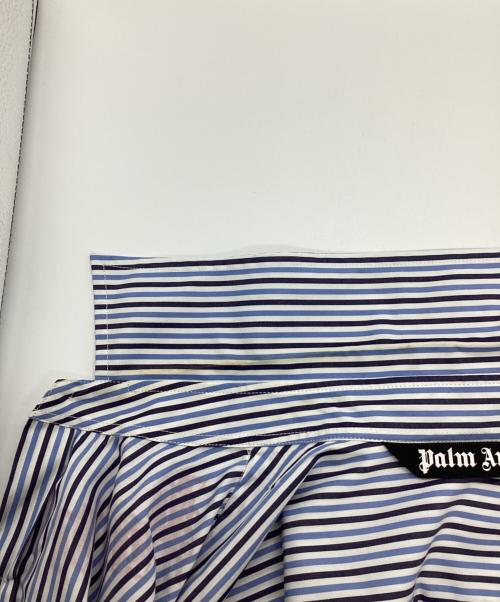 Palm Angels（パーム エンジェルス）Palm Angels (パーム エンジェルス) ロゴプリント ストライプシャツ ブルー×ホワイト サイズ:SIZE 50の古着・服飾アイテム