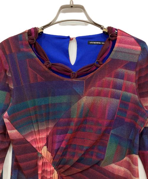 VIVIENNE TAM（ヴィヴィアンタム）VIVIENNE TAM (ヴィヴィアンタム) 総柄ドレープワンピース レッド サイズ:1の古着・服飾アイテム
