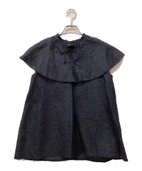 DRAWER（ドゥロワー）DRAWER (ドゥロワー) オーガンボーダーラッフルカラーブラウス ネイビー サイズ:36の古着・服飾アイテム