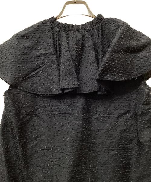 DRAWER（ドゥロワー）DRAWER (ドゥロワー) オーガンボーダーラッフルカラーブラウス ネイビー サイズ:36の古着・服飾アイテム