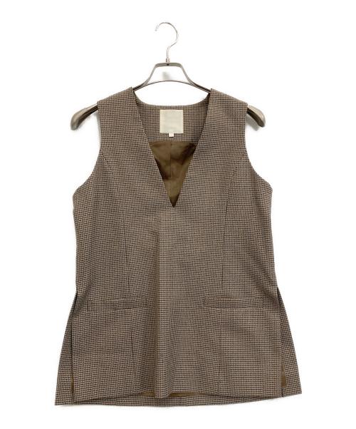 Drawing Numbers（ドローイングナンバーズ）Drawing Numbers (ドローイングナンバーズ) 千鳥柄Vネックベスト ブラウン サイズ:38の古着・服飾アイテム
