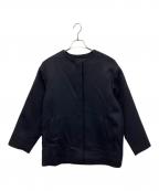 green label relaxingグリーンレーベルリラクシング）の古着「ウール ノーカラー ミドル コート」｜ネイビー