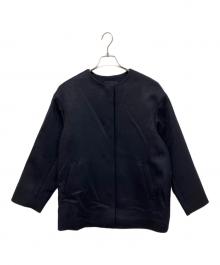 green label relaxing（グリーンレーベルリラクシング）の古着「ウール ノーカラー ミドル コート」｜ネイビー