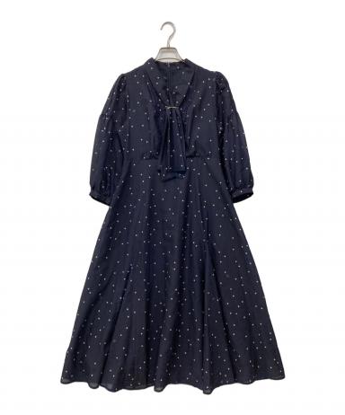 JUSGLITTY ジャスグリッティー ボウタイゆるワンピース M ゆったり 黒 中古・古着通販】JUSGLITTY (ジャスグリッティー) プリントボウタイ
