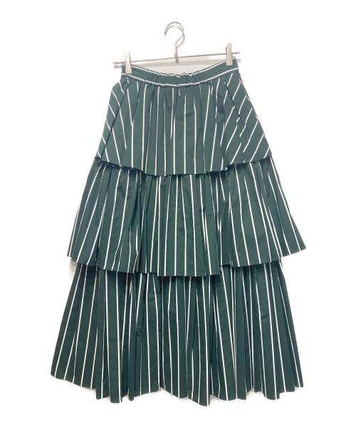 COEL（コエル）COEL (コエル) ストライプティアードスカート グリーン サイズ:38の古着・服飾アイテム