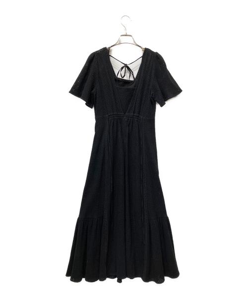 FRAY ID（フレイ アイディー）FRAY ID (フレイ アイディー) カットワークレースフレアスリーブワンピース ブラック サイズ:Sの古着・服飾アイテム