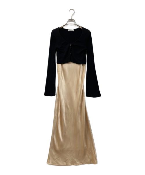 Snidel（スナイデル）Snidel (スナイデル) ニットカーデ＆キャミワンピースSET ブラック×ベージュの古着・服飾アイテム